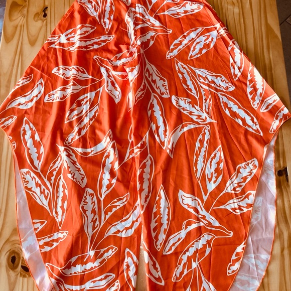 Orange Floral Woman High Waist Asymmetric Hem Pants Boho With White Blouse Sz S - Picture 13 of 13